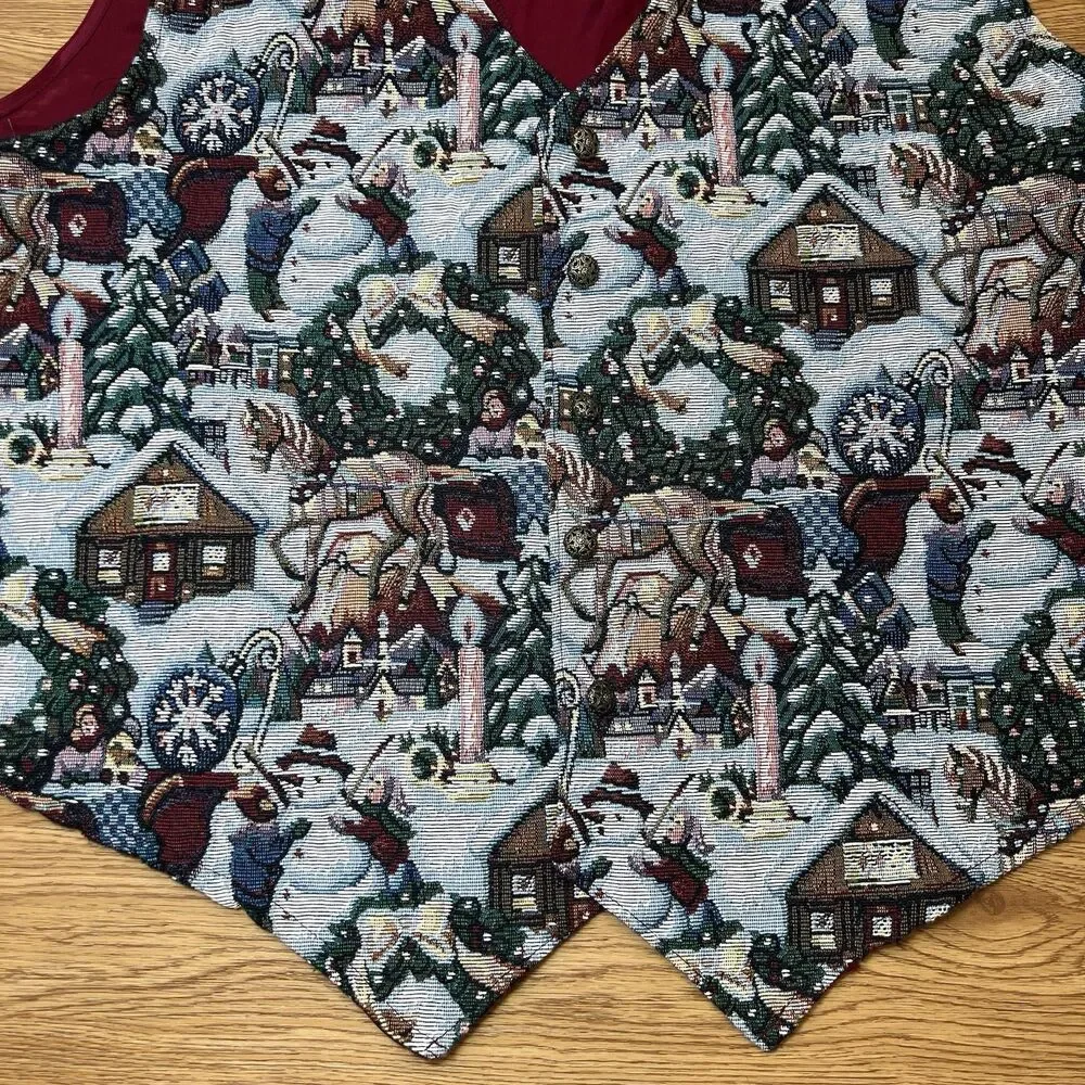 Vintage Bobbie Brooks Christmas Vest Women 2X 22/24 Tapestry Snowman 90s - Picture 2 of 7